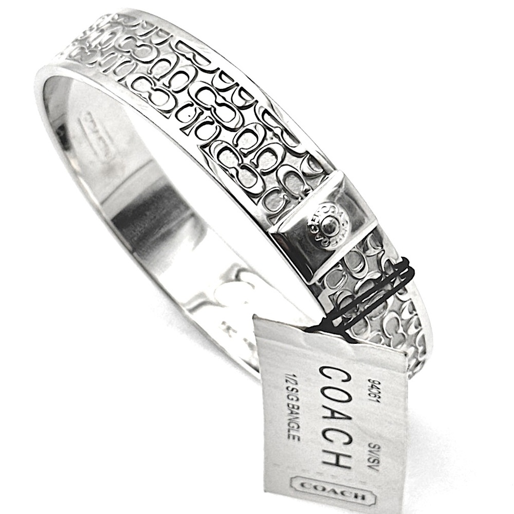 COACH Signature C Logo Silver Tone Bangle Bracelet NWT